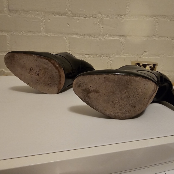 SALE Chanel Black Patent Leather Booties Loafer Style Heels with gold CC - Picture 13 of 16